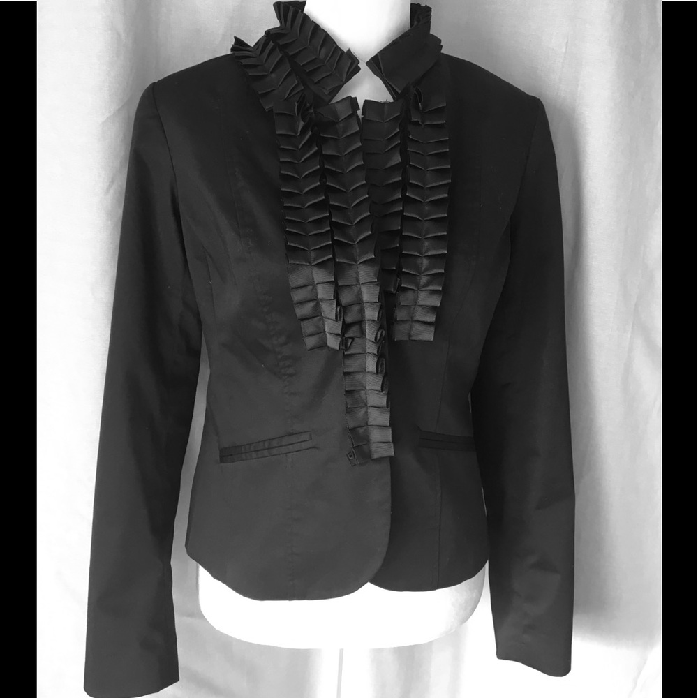 Kenar Ruffle Trimmed Brushed Cotton Blazer small